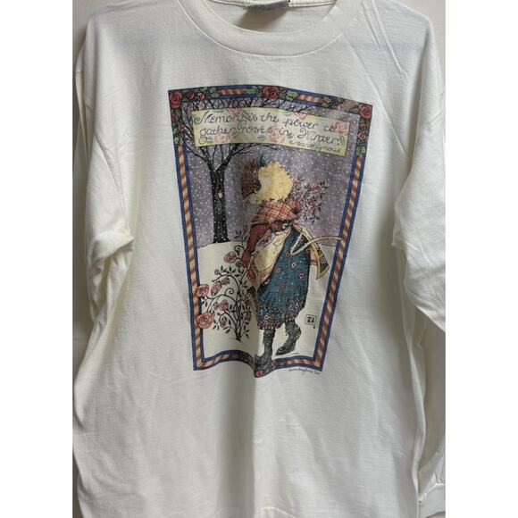 Vintage 90s Mary Engelbreit Winter Roses Long Sleeve Tee XL Stafford Blaine USA - Picture 2 of 9